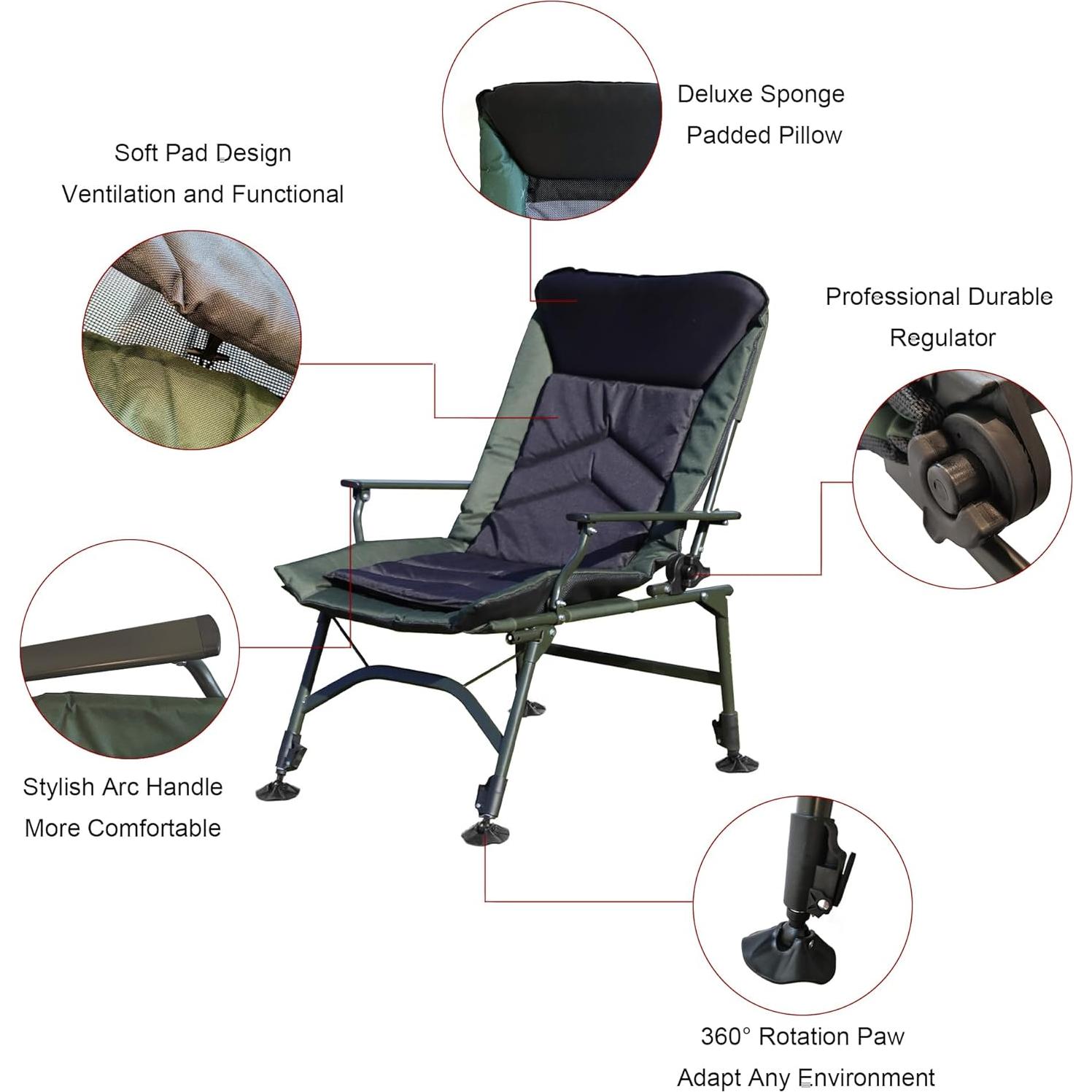Silla de Camping Lounge HomeMindful Verde y Negro Reclinable