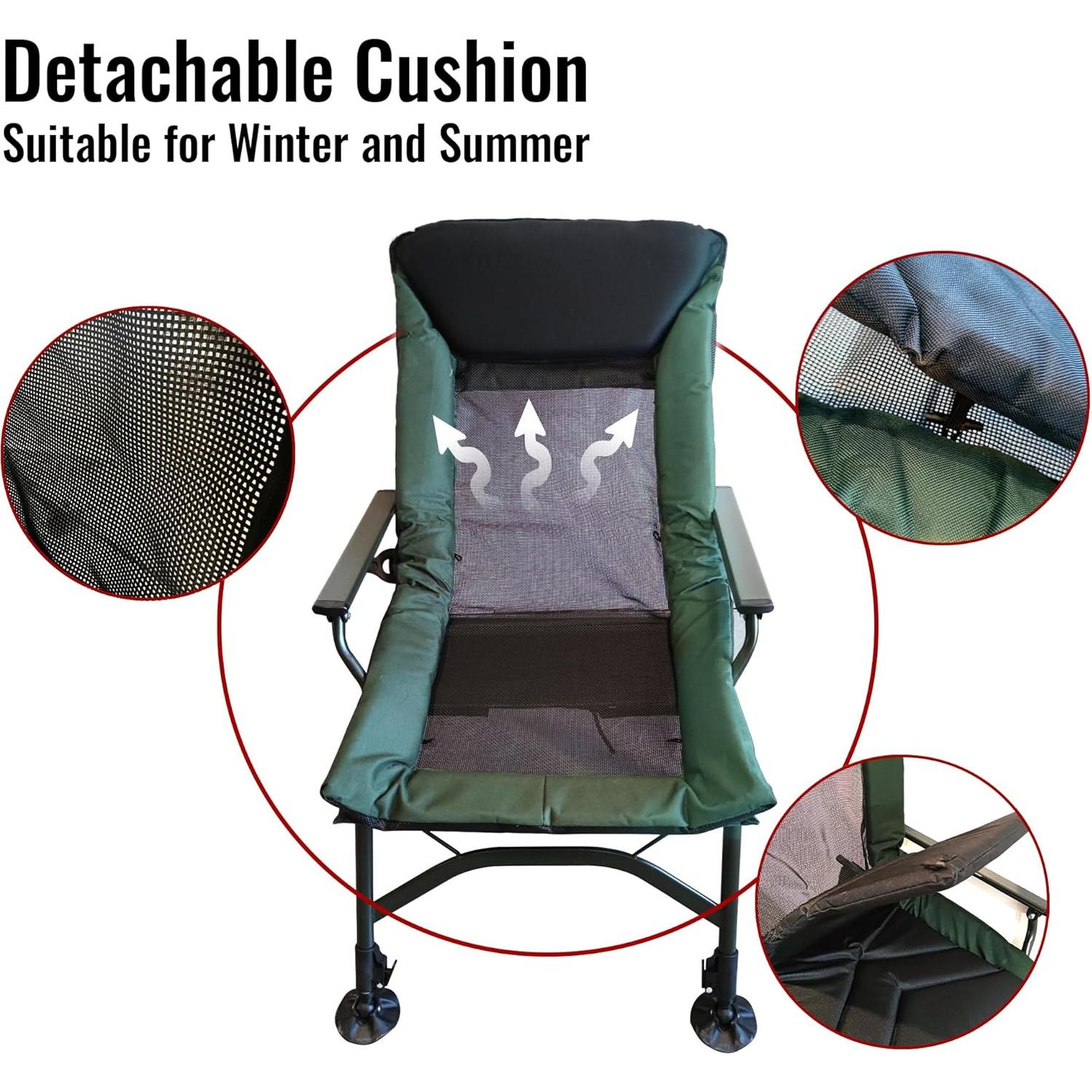 Silla de Camping Lounge HomeMindful Verde y Negro Reclinable