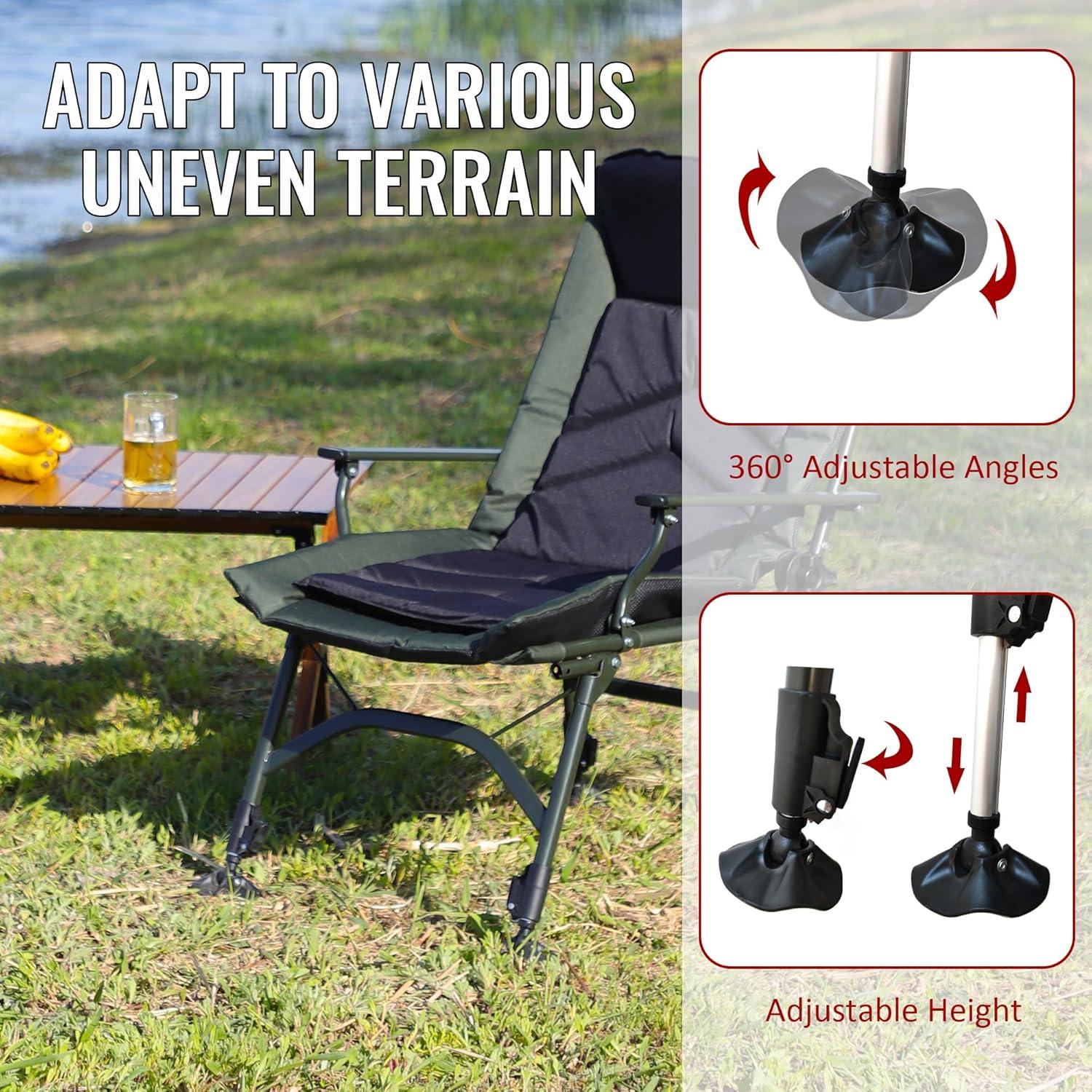 Silla de Camping Lounge HomeMindful Verde y Negro Reclinable