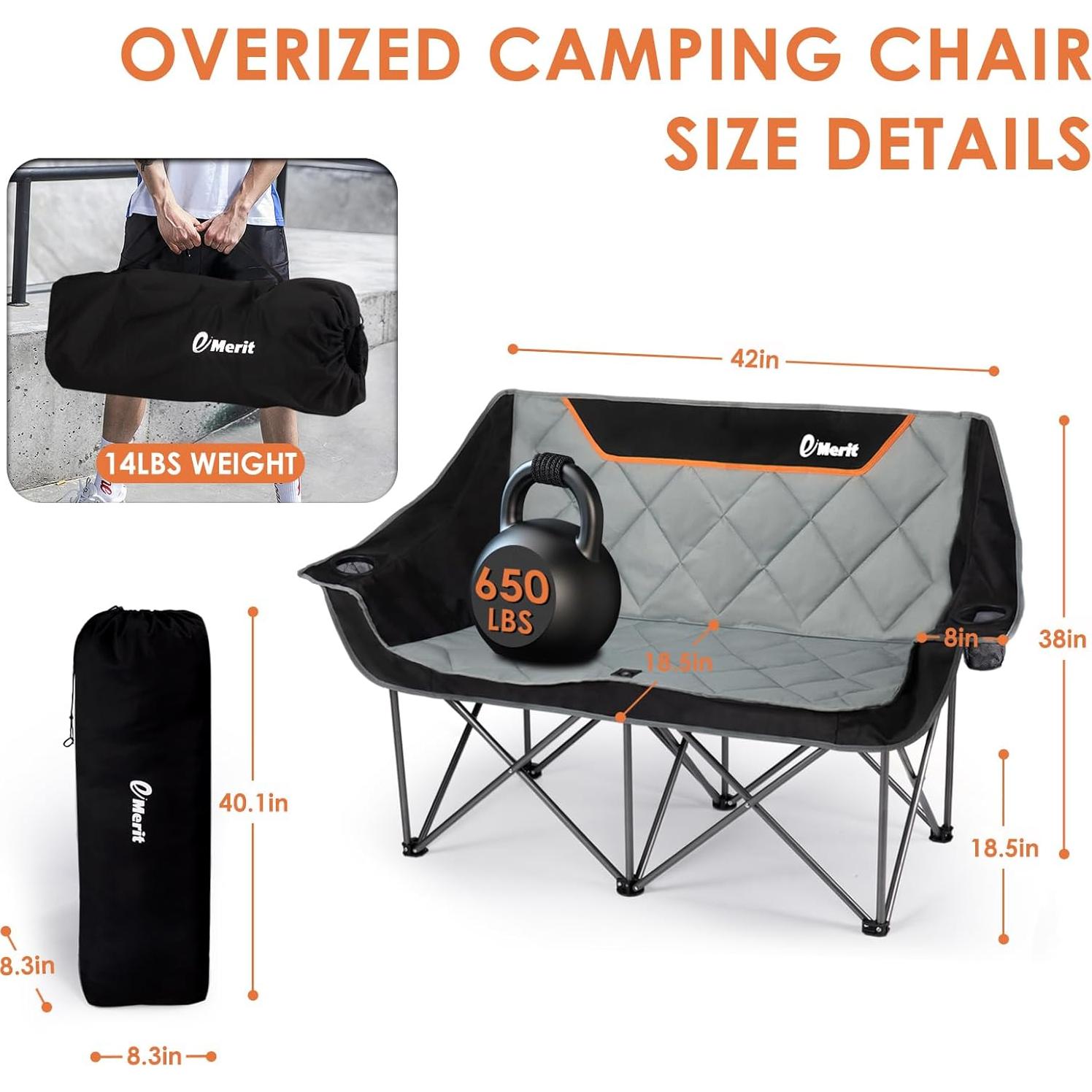 Silla de Camping EMERIT Plegable 295KG - Alta Resistencia y Comodidad