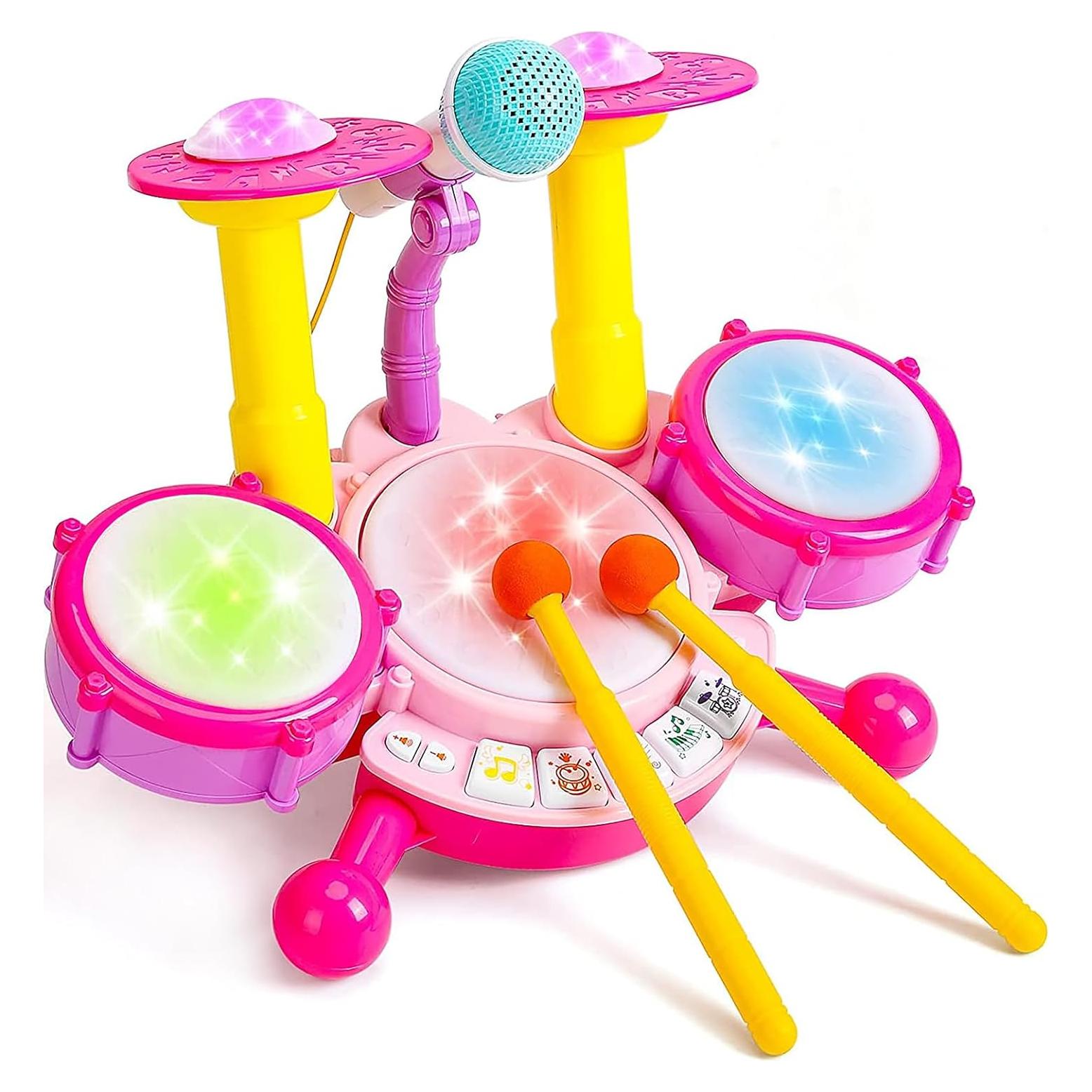 Juego de Batería para Niños HOMILY Rosa con Micrófono