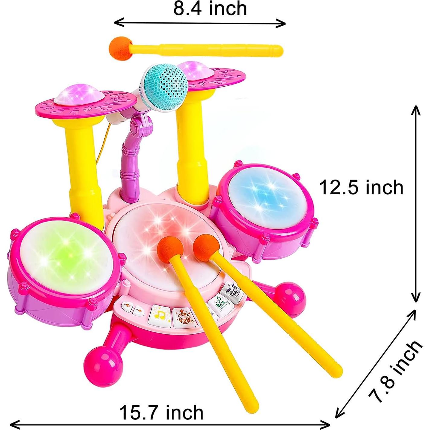 Juego de Batería para Niños HOMILY Rosa con Micrófono