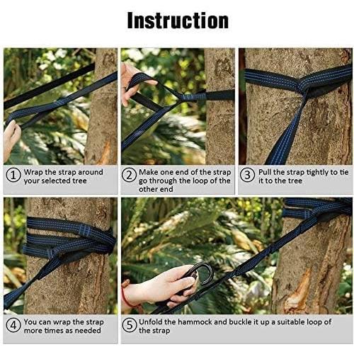 Single & Double Camping Hammock Tree Straps and Carabiners, Parachute Nylon Lightweight, Portable Indoor Outdoor, Double, Black-Blue