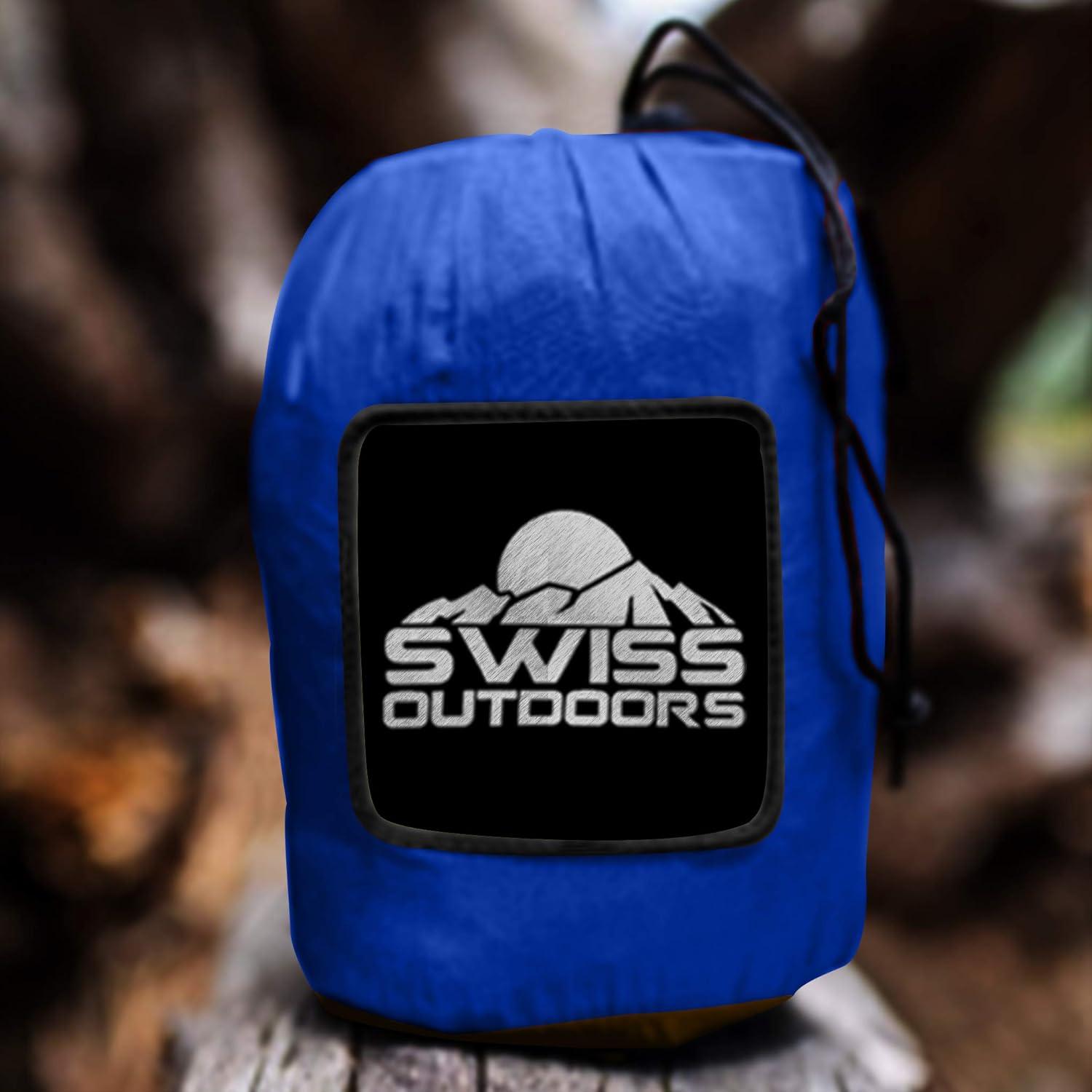 Single & Double Camping Hammock Tree Straps and Carabiners, Parachute Nylon Lightweight, Portable Indoor Outdoor, Double, Black-Blue