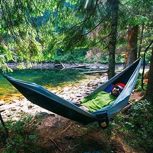 Single & Double Camping Hammock Tree Straps and Carabiners, Parachute Nylon Lightweight, Portable Indoor Outdoor, Double, Black-Blue