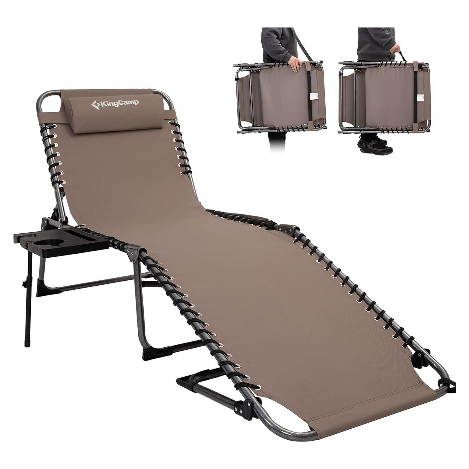 Silla de Lounge Plegable KingCamp Beige con Mesa Lateral