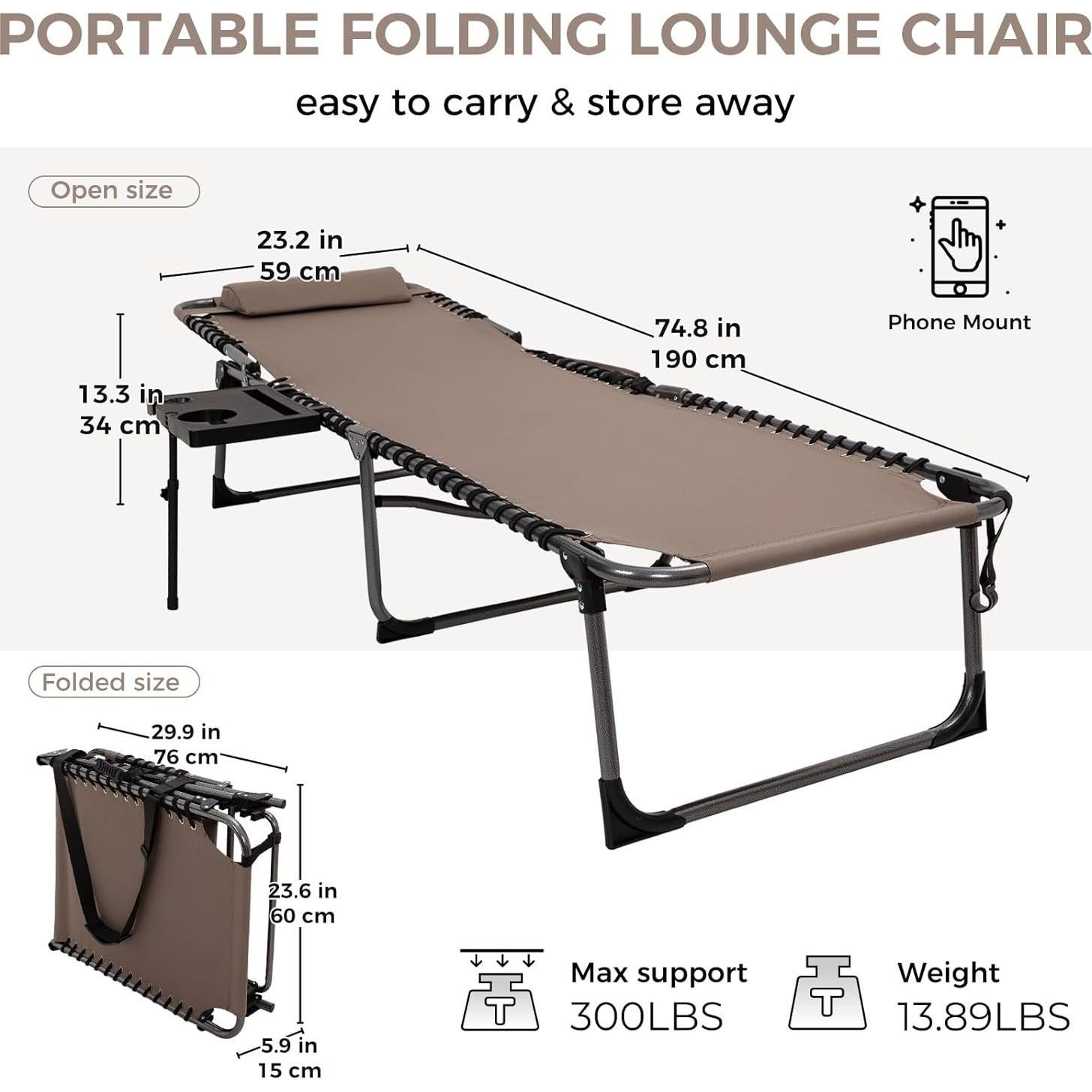 Silla de Lounge Plegable KingCamp Beige con Mesa Lateral