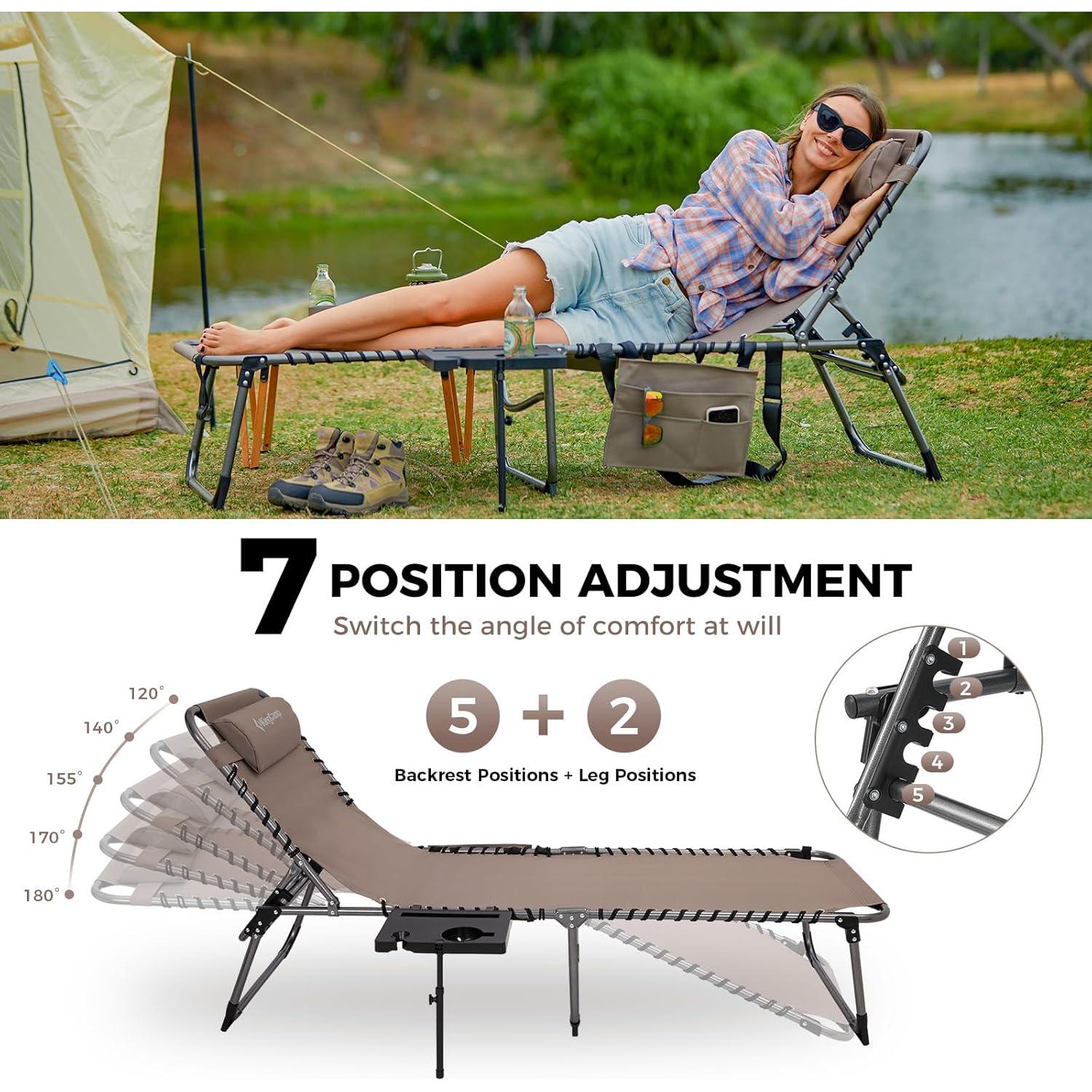 Silla de Lounge Plegable KingCamp Beige con Mesa Lateral