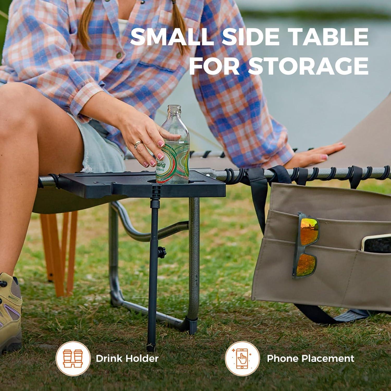 Silla de Lounge Plegable KingCamp Beige con Mesa Lateral