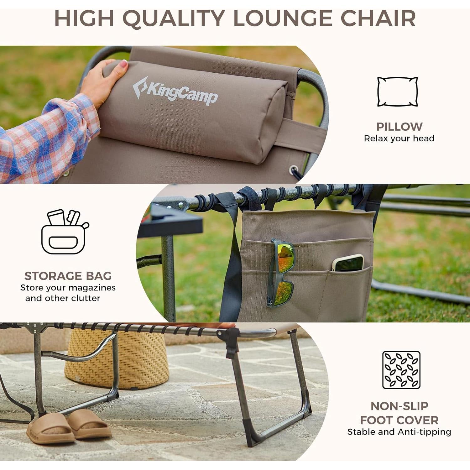 Silla de Lounge Plegable KingCamp Beige con Mesa Lateral