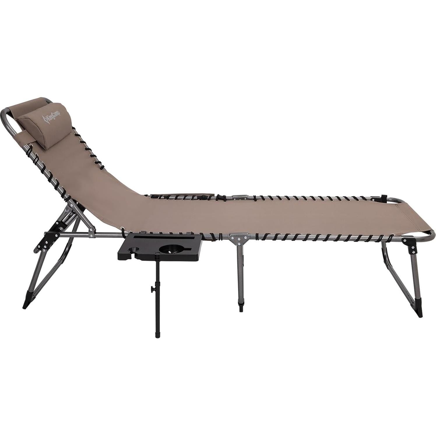 Silla de Lounge Plegable KingCamp Beige con Mesa Lateral