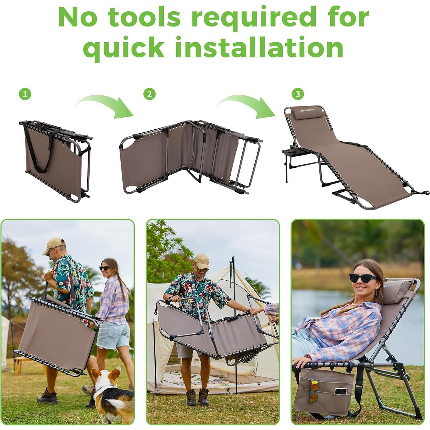 Silla de Lounge Plegable KingCamp Beige con Mesa Lateral