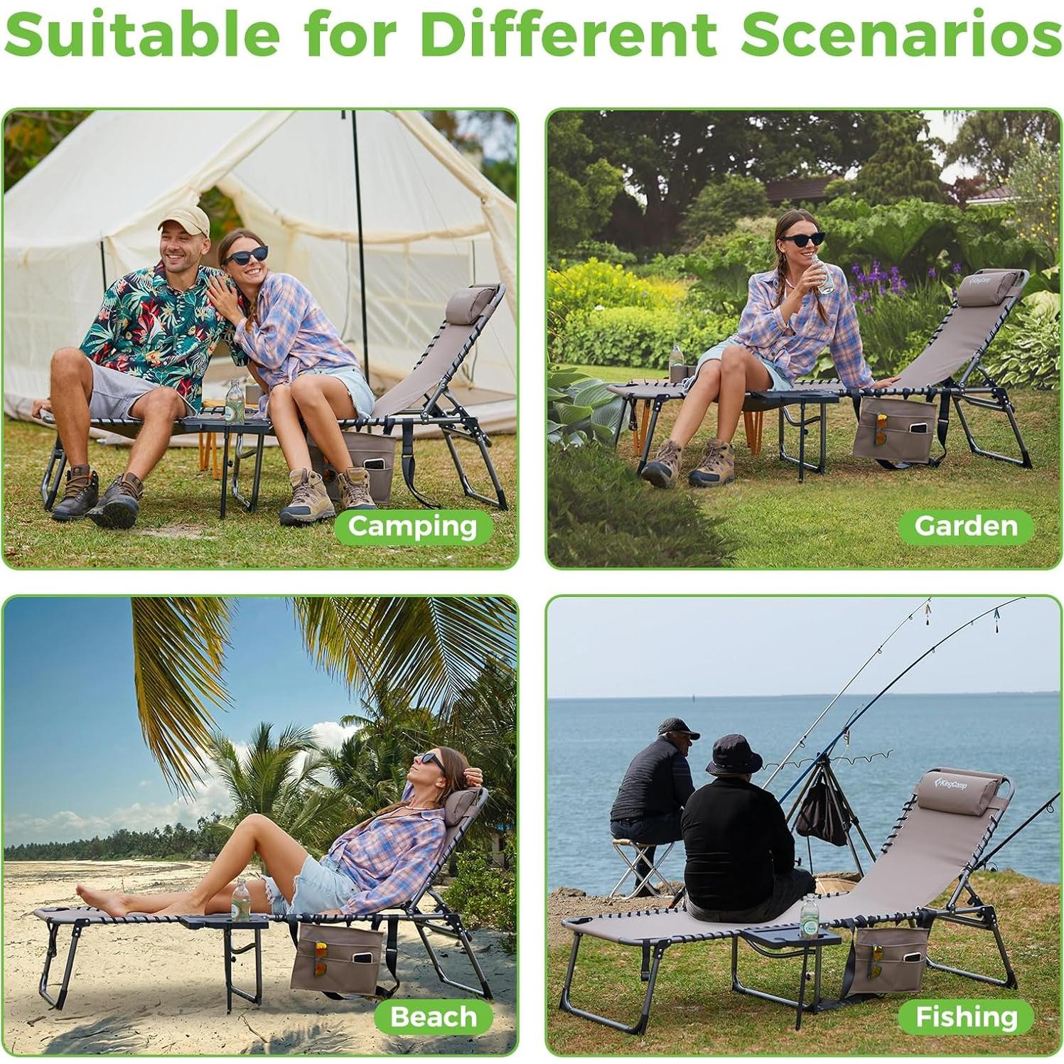 Silla de Lounge Plegable KingCamp Beige con Mesa Lateral