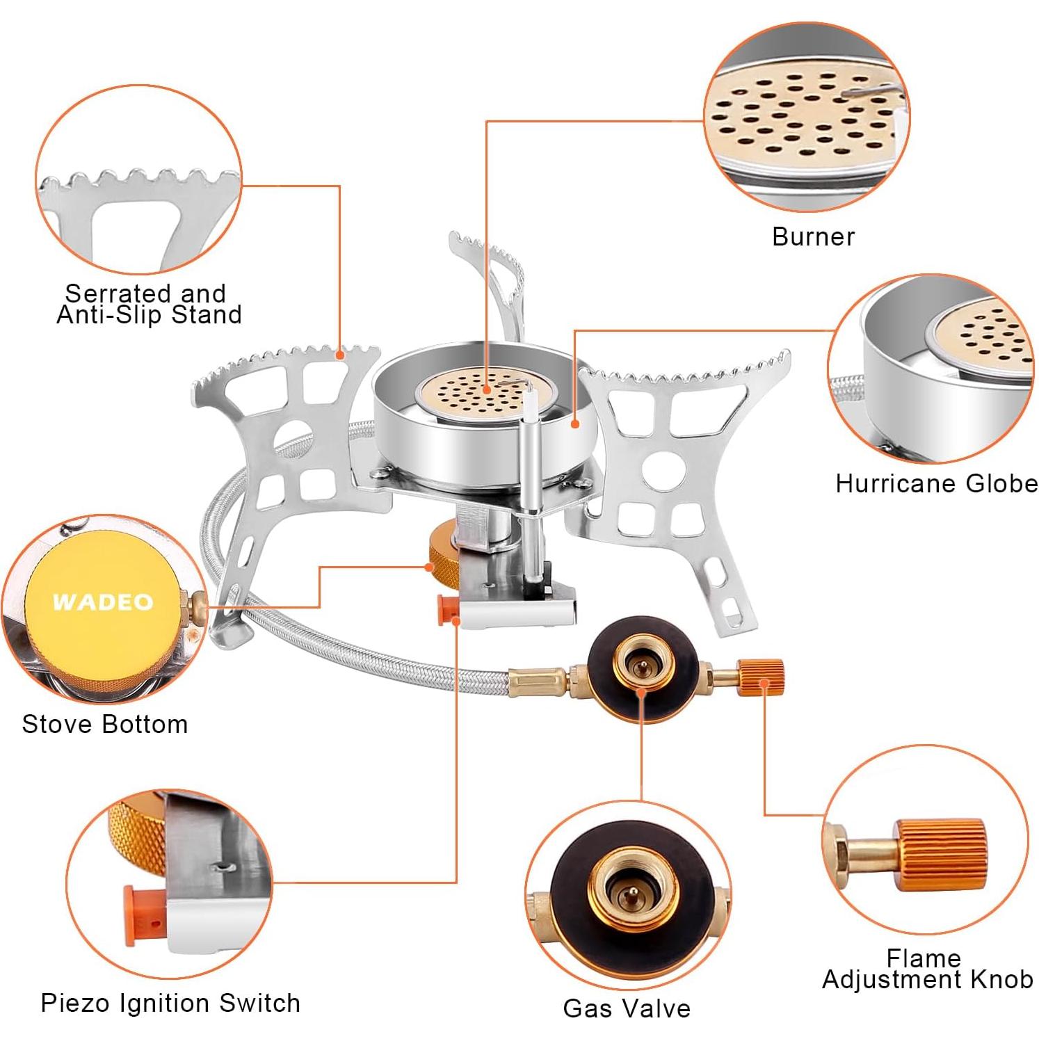 Estufa de Camping WADEO 3900W Portátil a Prueba de Viento