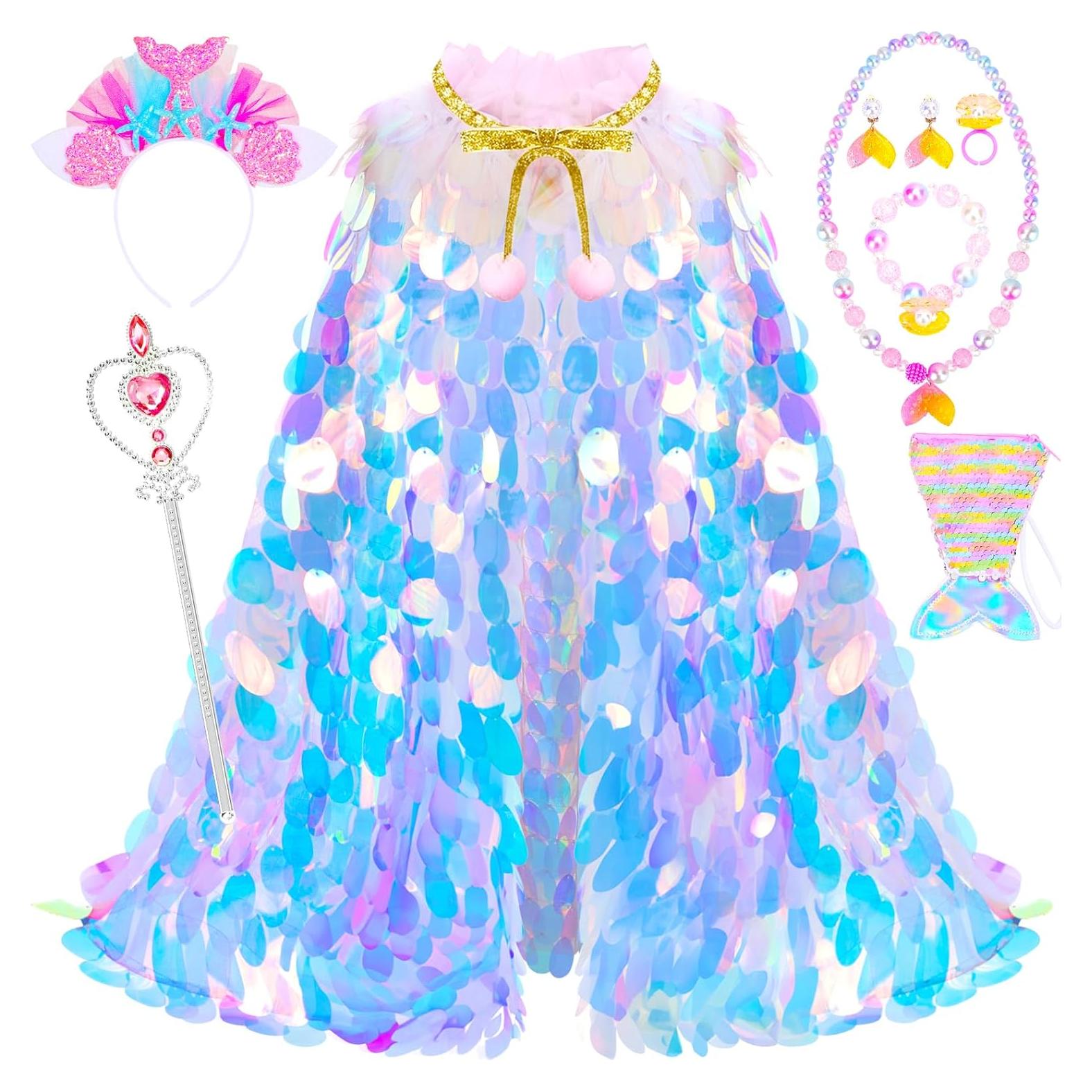 Conjunto Disfraz Princesa Sirena Arcoíris 9 Piezas Niñas 3-8 Años