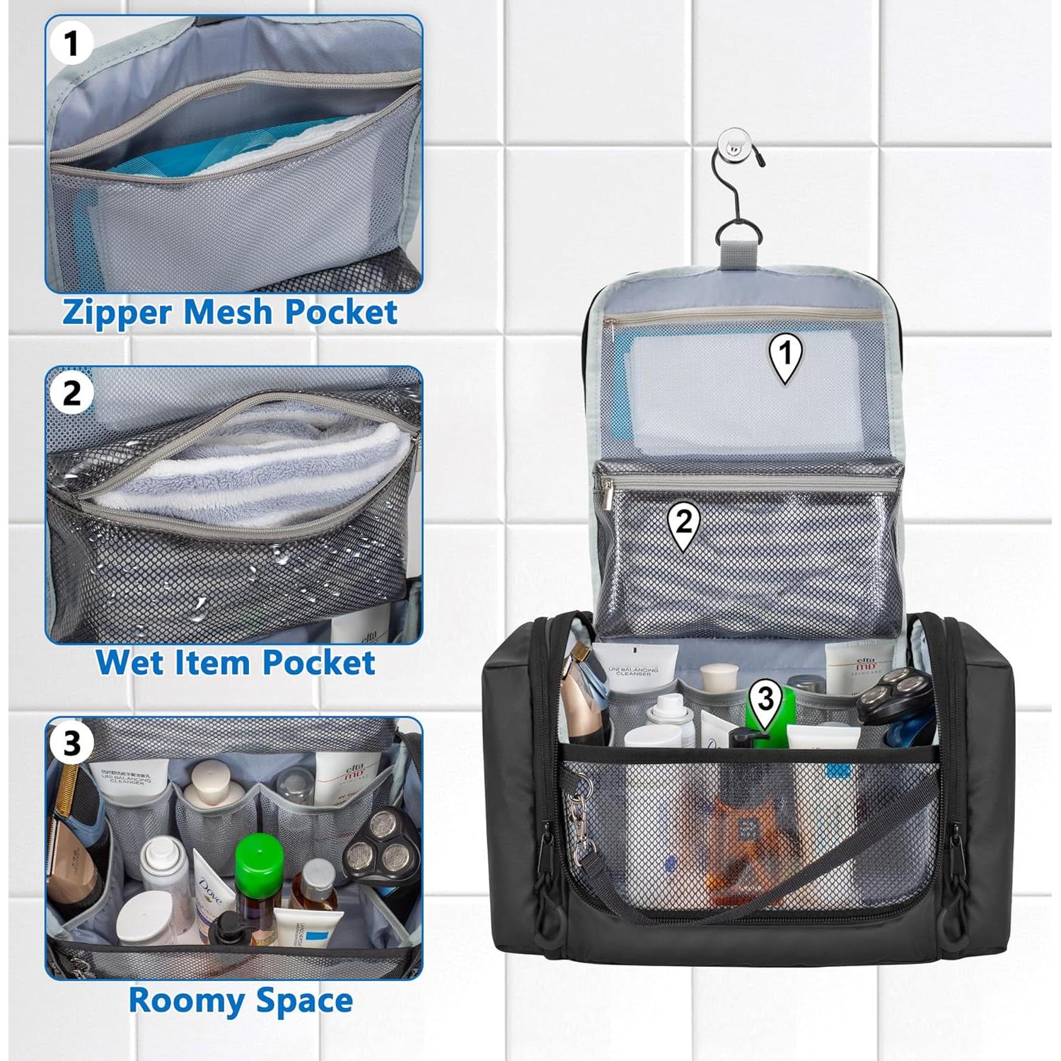 Bolsa de Aseo Colgante Prokva para Hombres, Negro, 15x10x5 cm