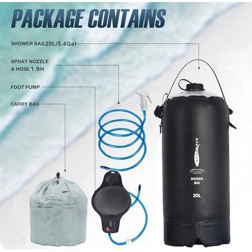 Bolsa de Ducha Camping 20L AFISHTOUR con Bomba y Manguera