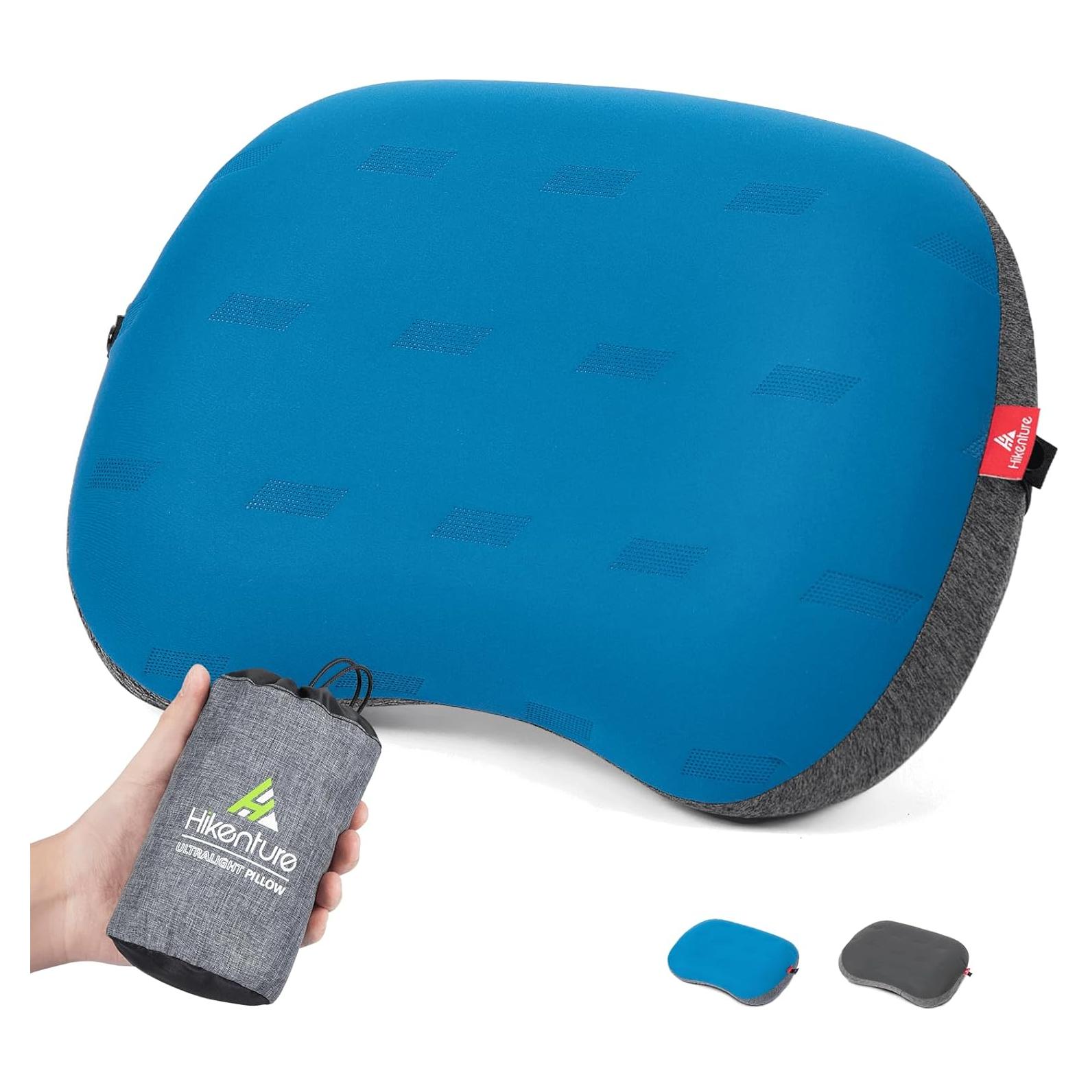 Hikenture Camping Pillow Ultralight, Inflatable Pillow with Removable Cover, Compact Portable Backpacking Pillow, Ergonomic Blow Up Camp Pillow, Washable Air Pillow for Hiking, Beach, Travel (Blue)