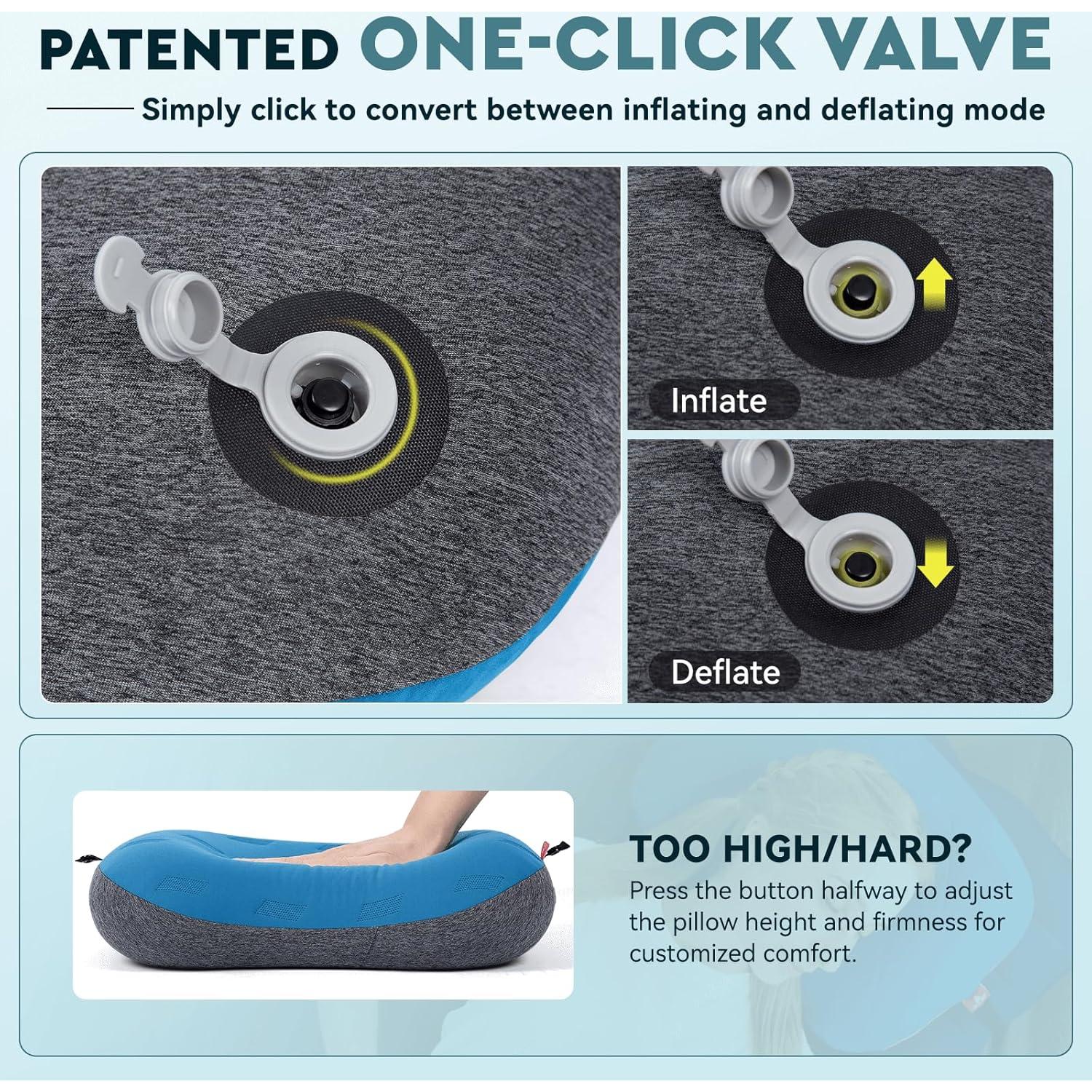 Hikenture Camping Pillow Ultralight, Inflatable Pillow with Removable Cover, Compact Portable Backpacking Pillow, Ergonomic Blow Up Camp Pillow, Washable Air Pillow for Hiking, Beach, Travel (Blue)