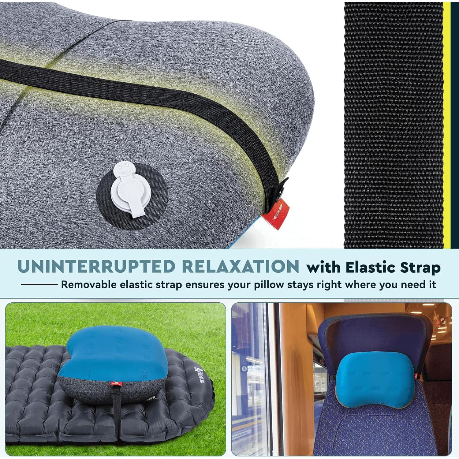 Hikenture Camping Pillow Ultralight, Inflatable Pillow with Removable Cover, Compact Portable Backpacking Pillow, Ergonomic Blow Up Camp Pillow, Washable Air Pillow for Hiking, Beach, Travel (Blue)