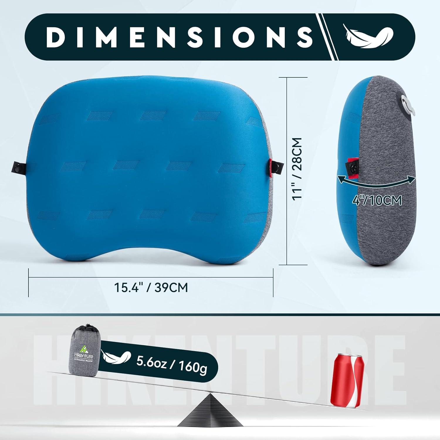 Hikenture Camping Pillow Ultralight, Inflatable Pillow with Removable Cover, Compact Portable Backpacking Pillow, Ergonomic Blow Up Camp Pillow, Washable Air Pillow for Hiking, Beach, Travel (Blue)