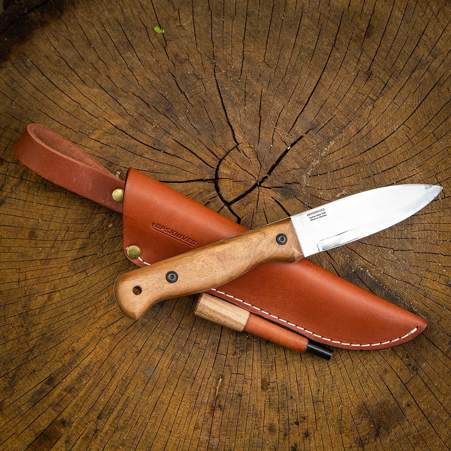 Cuchillo de Bushcraft BPS B1 CSHF con Funda de Cuero 24cm