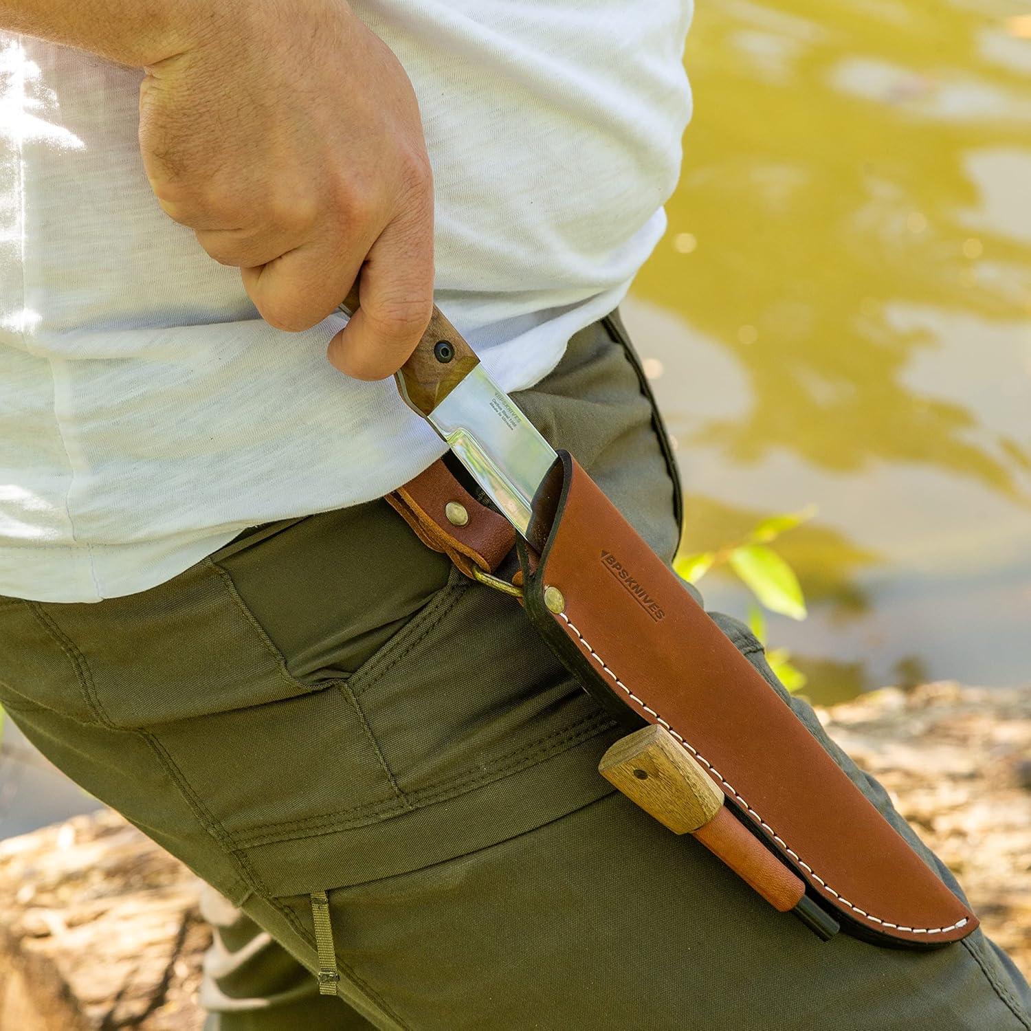 Cuchillo de Bushcraft BPS B1 CSHF con Funda de Cuero 24cm