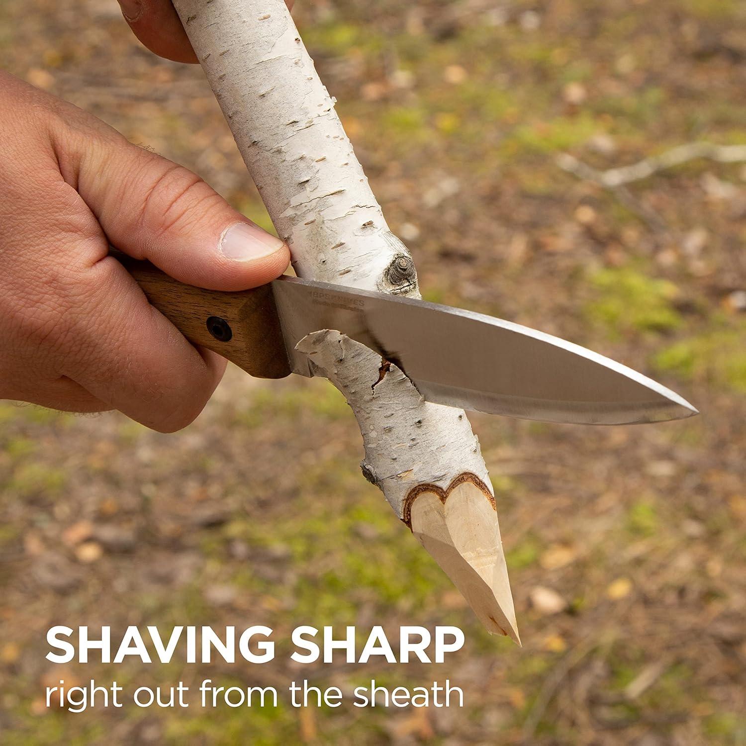 Cuchillo de Bushcraft BPS B1 CSHF con Funda de Cuero 24cm