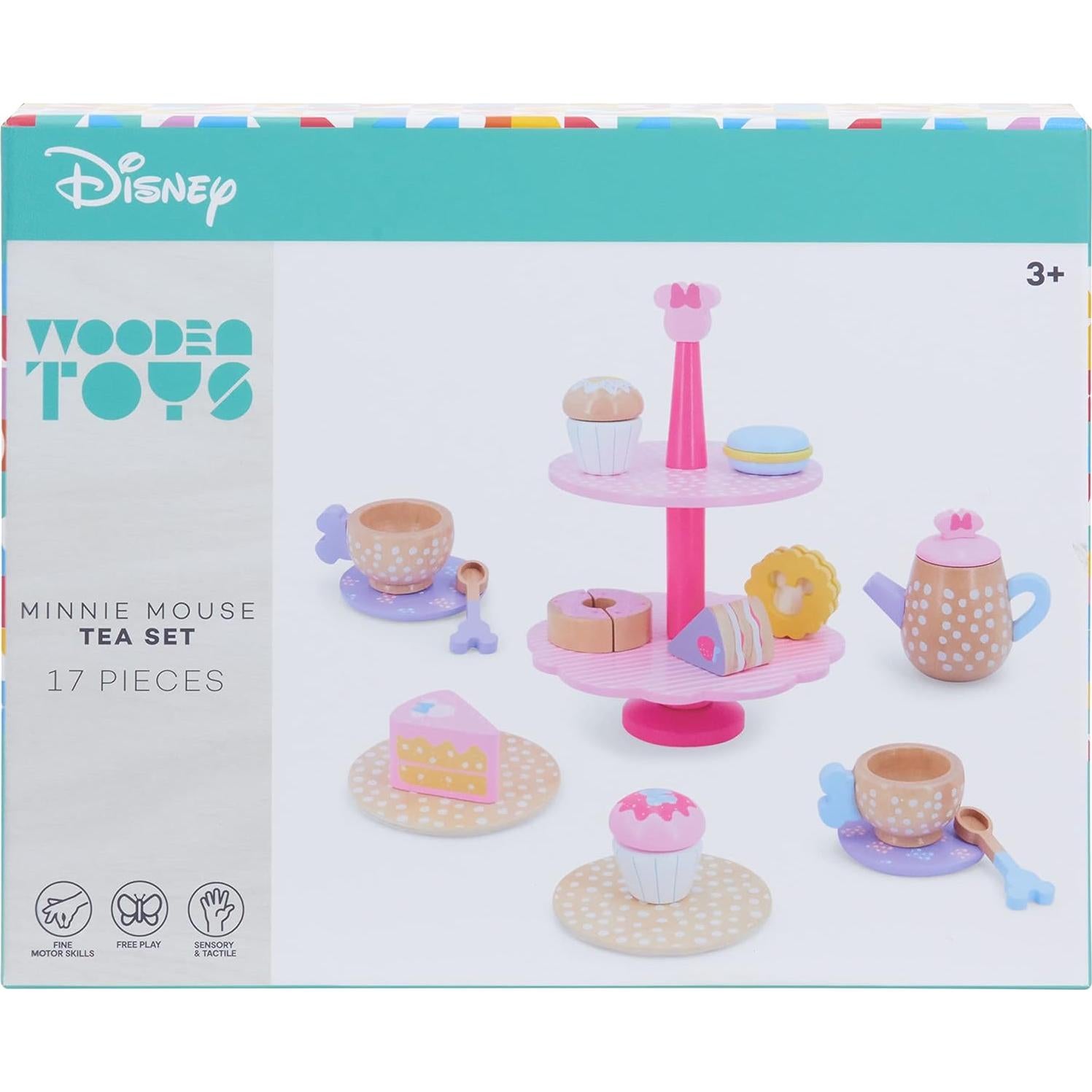 Just Play Disney Wooden Toys Minnie Mouse Tea Set, Pretend Play, Officially Licensed Kids Toys for Ages 3 Up, Amazon Exclusive