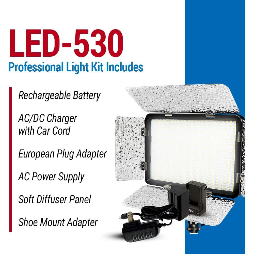 Luz LED de Video Vidpro LED-530 con Batería y Difusor 3200K-5600K