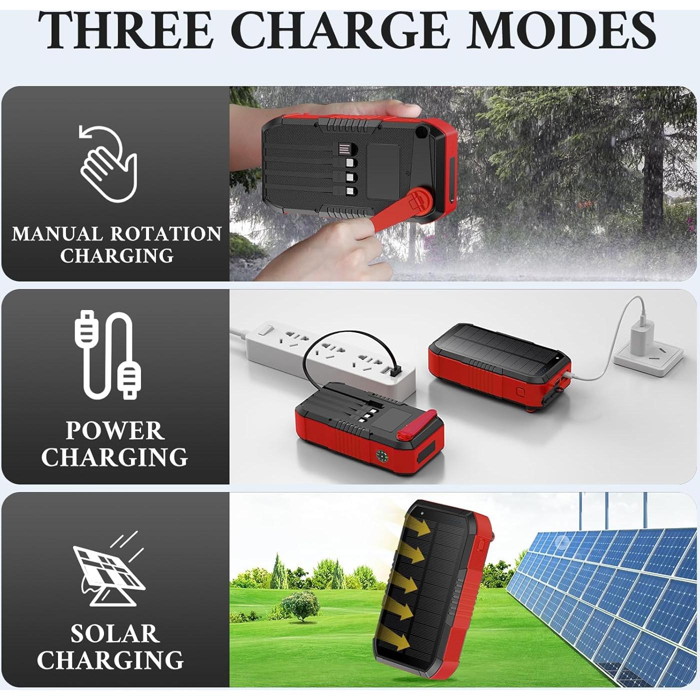 Banco de Energía Solar 66800mAh KIGOKER con Manivela y 6 Salidas