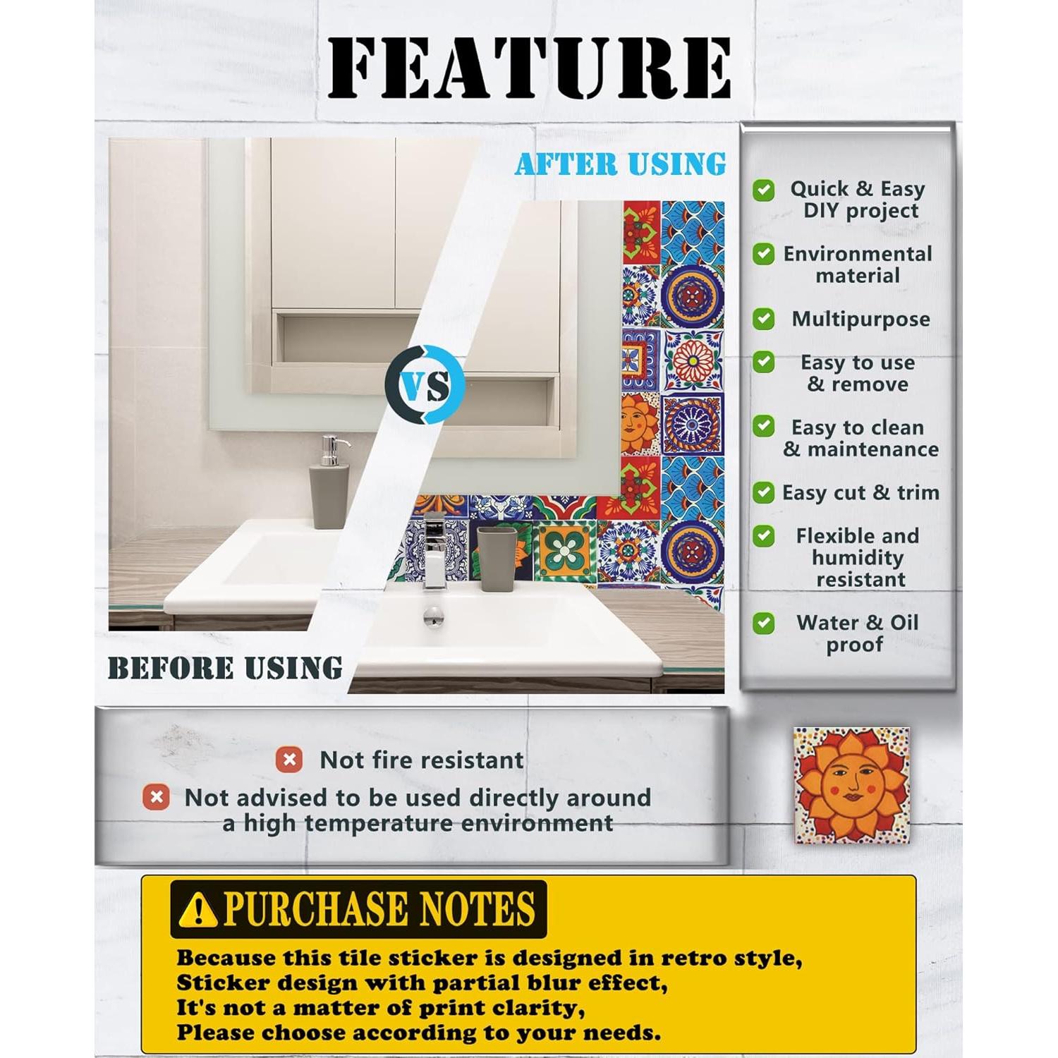 Pegatinas de Azulejos Cendray Retro 10x10 cm Impermeables