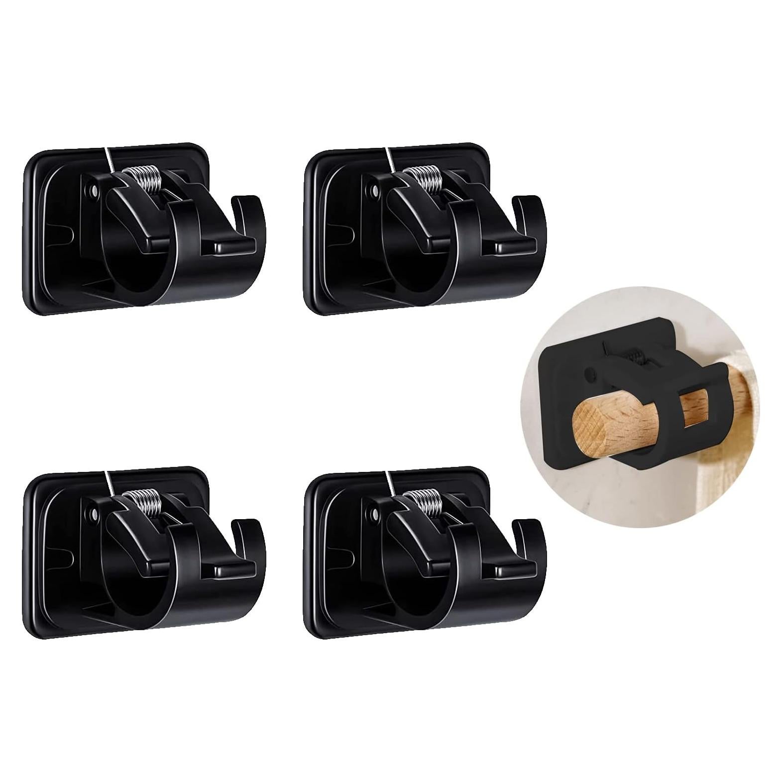 Curtain Rod Black Brackets Set No Drilling,Hanger Crossbar Drapery Fixings,Wall Mount Self Adhesive Drapery Hook Holders,Nail Free Adjustable.for Bathroom Kitchen Home Bathroom & Hotel Use(4Pcs)