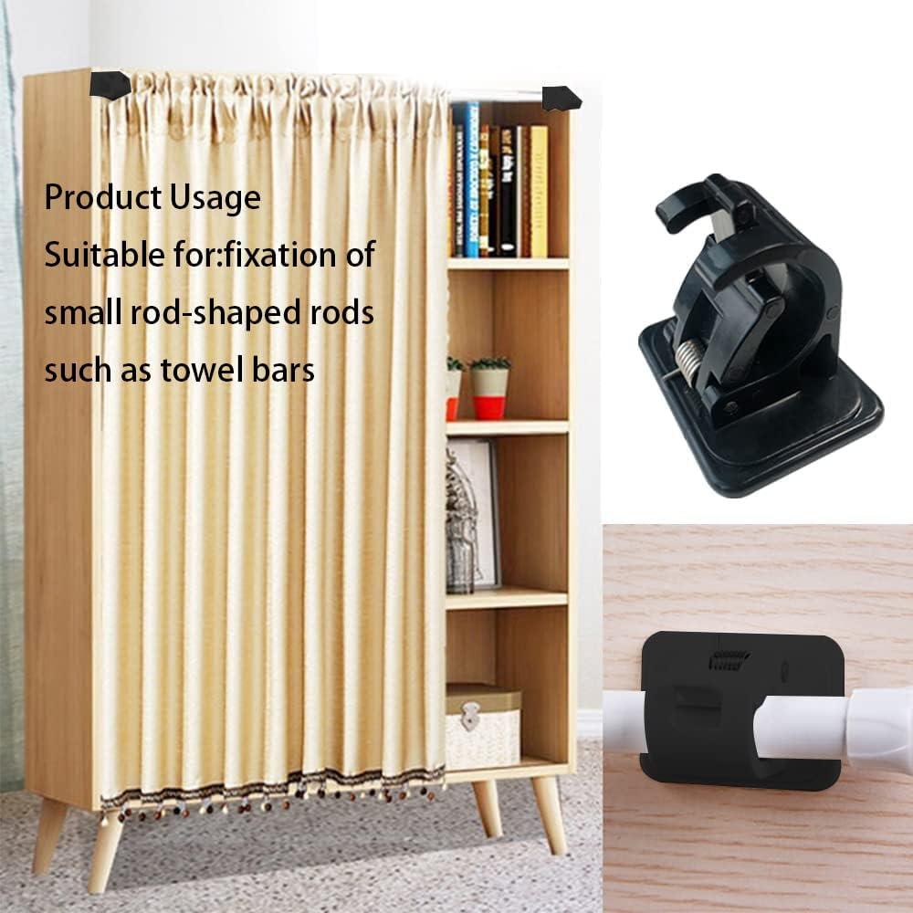 Curtain Rod Black Brackets Set No Drilling,Hanger Crossbar Drapery Fixings,Wall Mount Self Adhesive Drapery Hook Holders,Nail Free Adjustable.for Bathroom Kitchen Home Bathroom & Hotel Use(4Pcs)