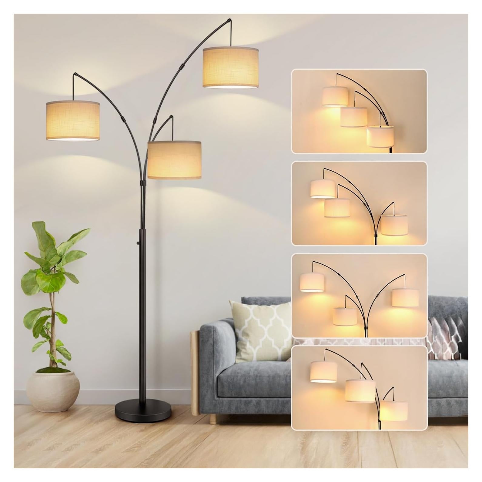 Lámpara de Pie LED Arc OUTON 3 Luces 205 cm Pantalla Blanca