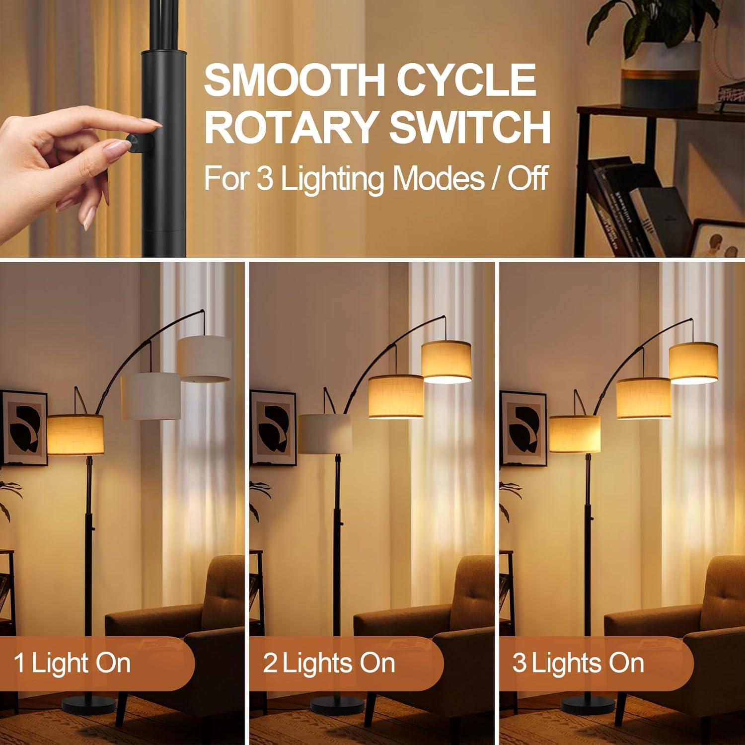 Lámpara de Pie LED Arc OUTON 3 Luces 205 cm Pantalla Blanca