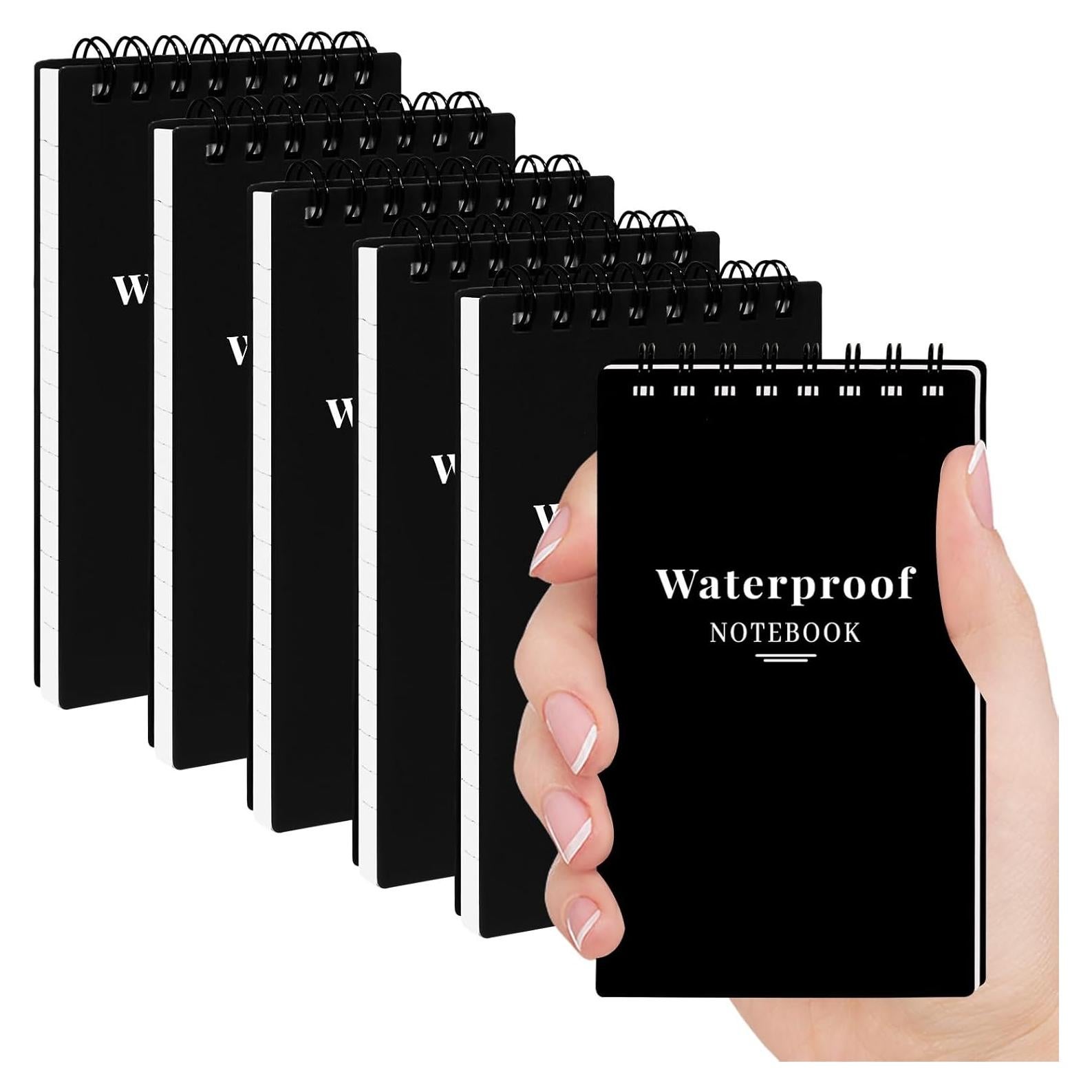 Paquete de 6 Cuadernos Impermeables Wavamawa 3x5 cm Negro