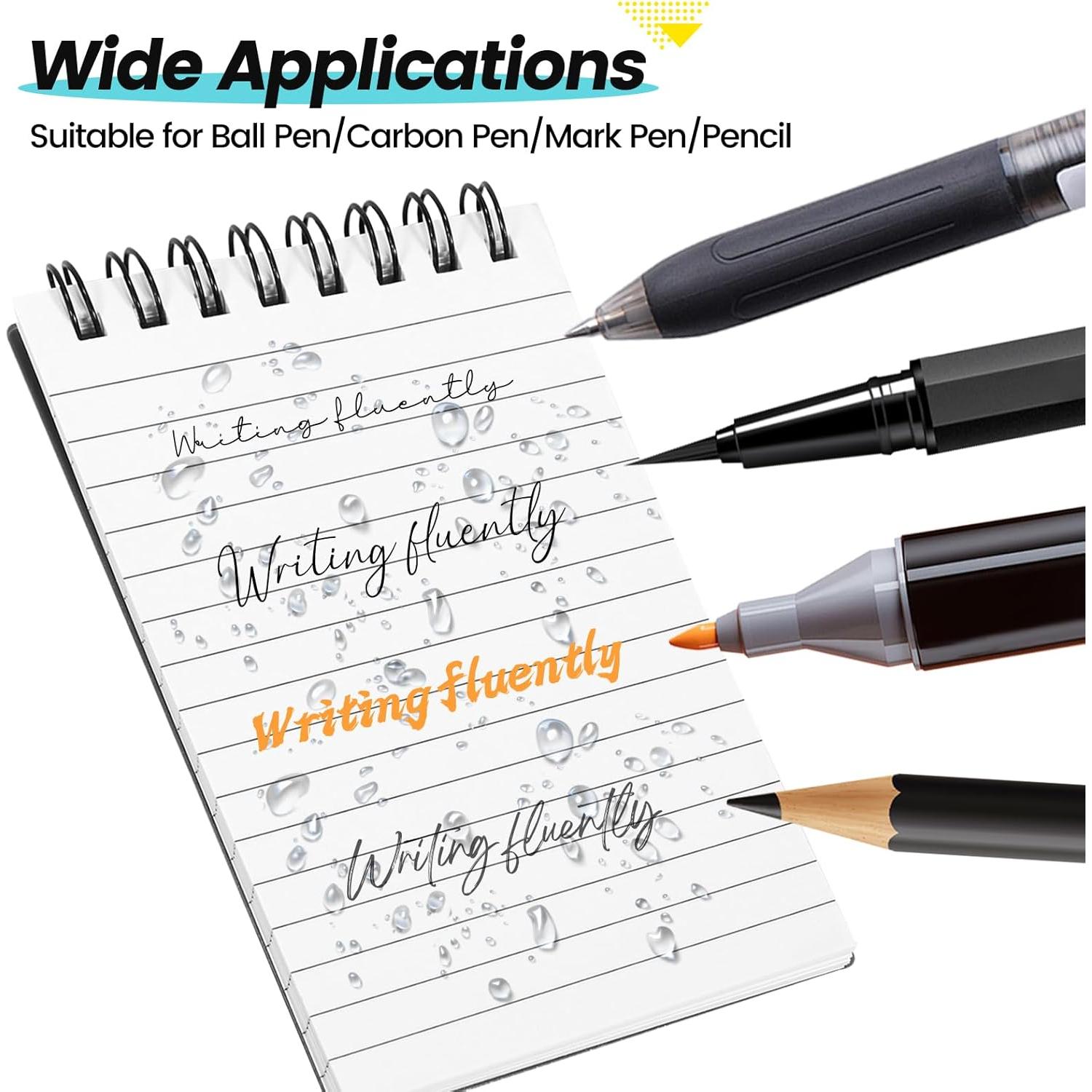 Paquete de 6 Cuadernos Impermeables Wavamawa 3x5 cm Negro