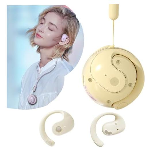 Earphone Wireless Bluetooth, OWS Hanging Bluetooth 5.4 Earphones, Open Ear Headset Ball - Portable and Comfortable, HiFi Stereo Sound Headphones Noise Cancelling Running Sport (Beige)