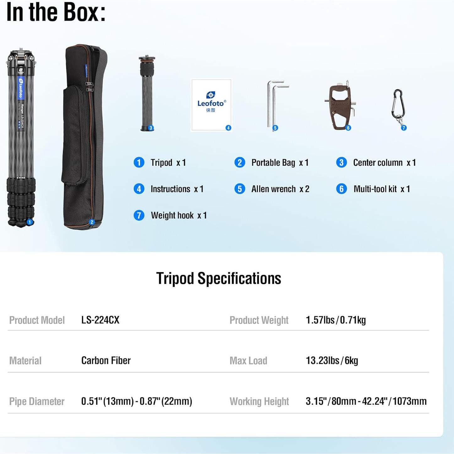Trípode de Viaje Leofoto LS-224CX Fibra de Carbono 6kg