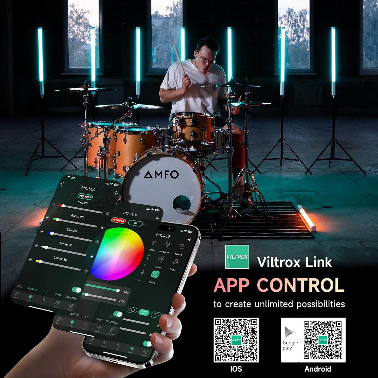 Tubo de Luz LED RGB VILTROX P12 2 Pack, Control DMX, 2500-8500K