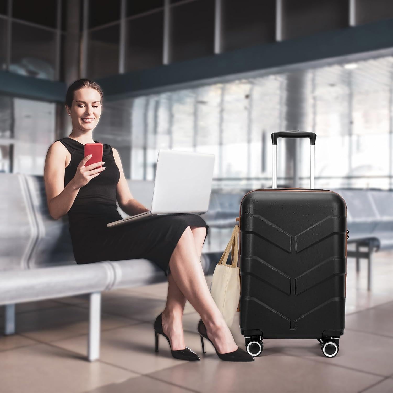 Hardside Carry On Luggage 22x14x9 Airline Approved with Spinner Wheels, 20-inch Carry-On Suitcase for Men & Women, Black