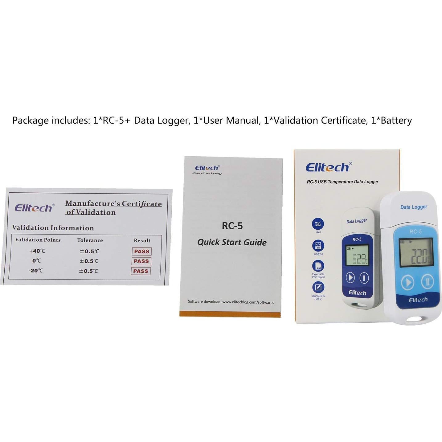 Registrador de Datos de Temperatura Elitech RC-5 5 Paquete