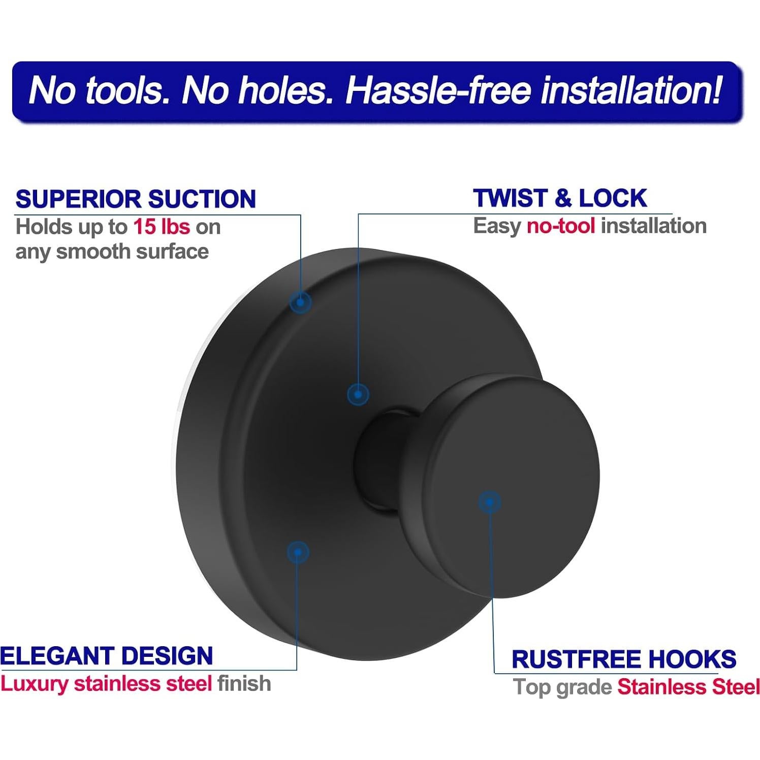 Ganchos de Ventosa Bntuk para Ducha 2 Paquete Negro