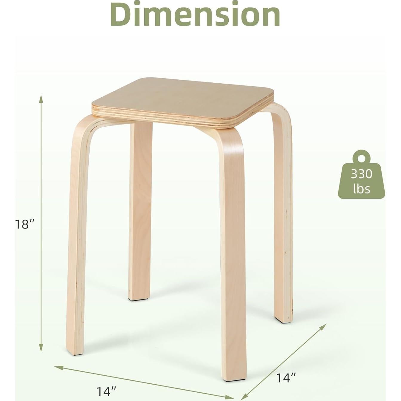 GOFLAME Juego de 4 Taburetes Apilables de Madera Cuadrados