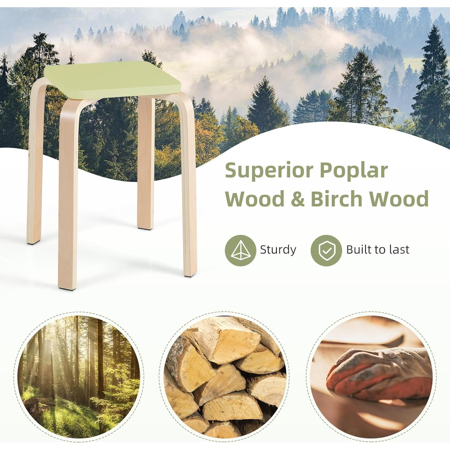 GOFLAME Juego de 4 Taburetes Apilables de Madera Cuadrados