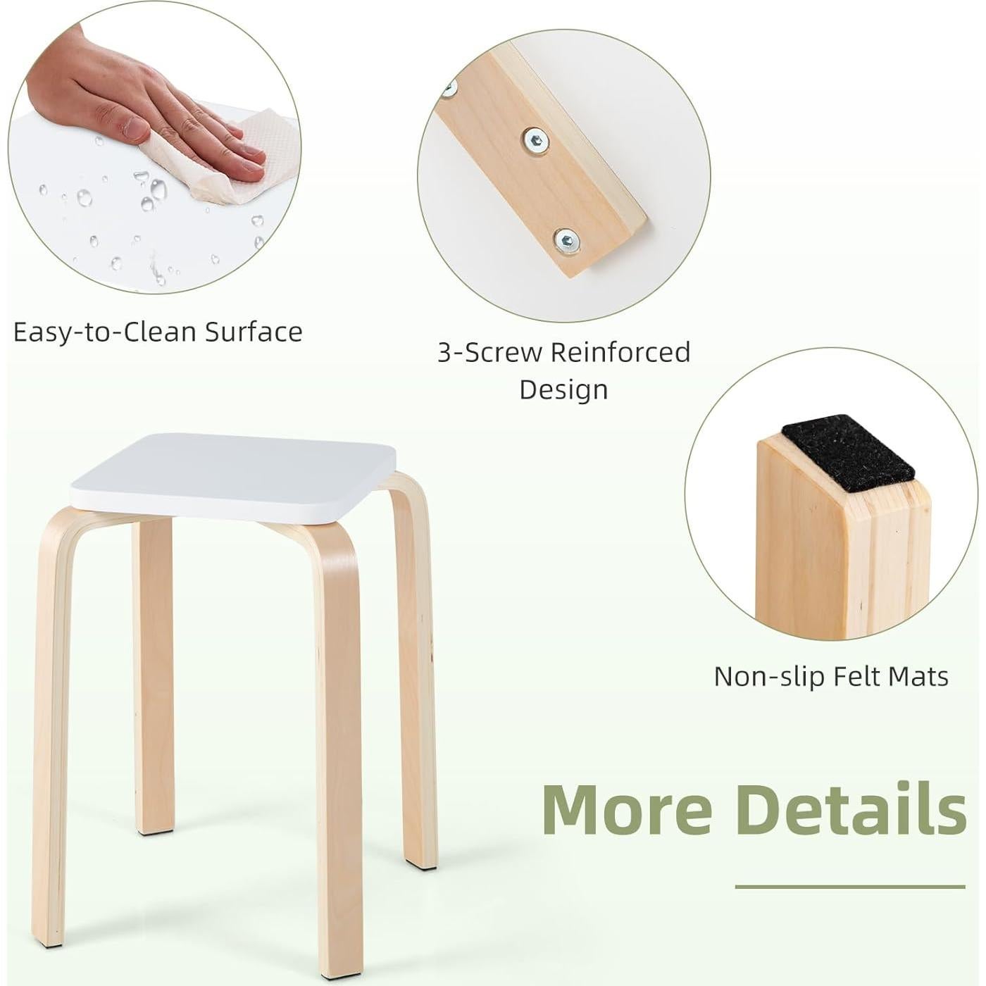 GOFLAME Juego de 4 Taburetes Apilables de Madera Cuadrados