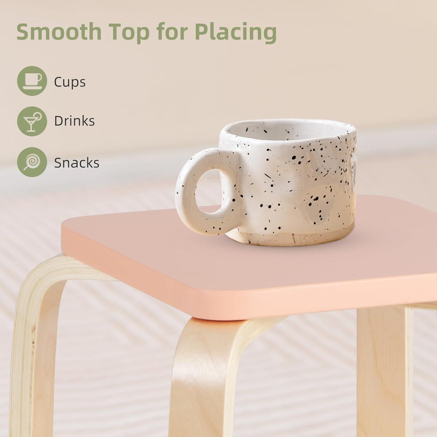 GOFLAME Juego de 4 Taburetes Apilables de Madera Cuadrados