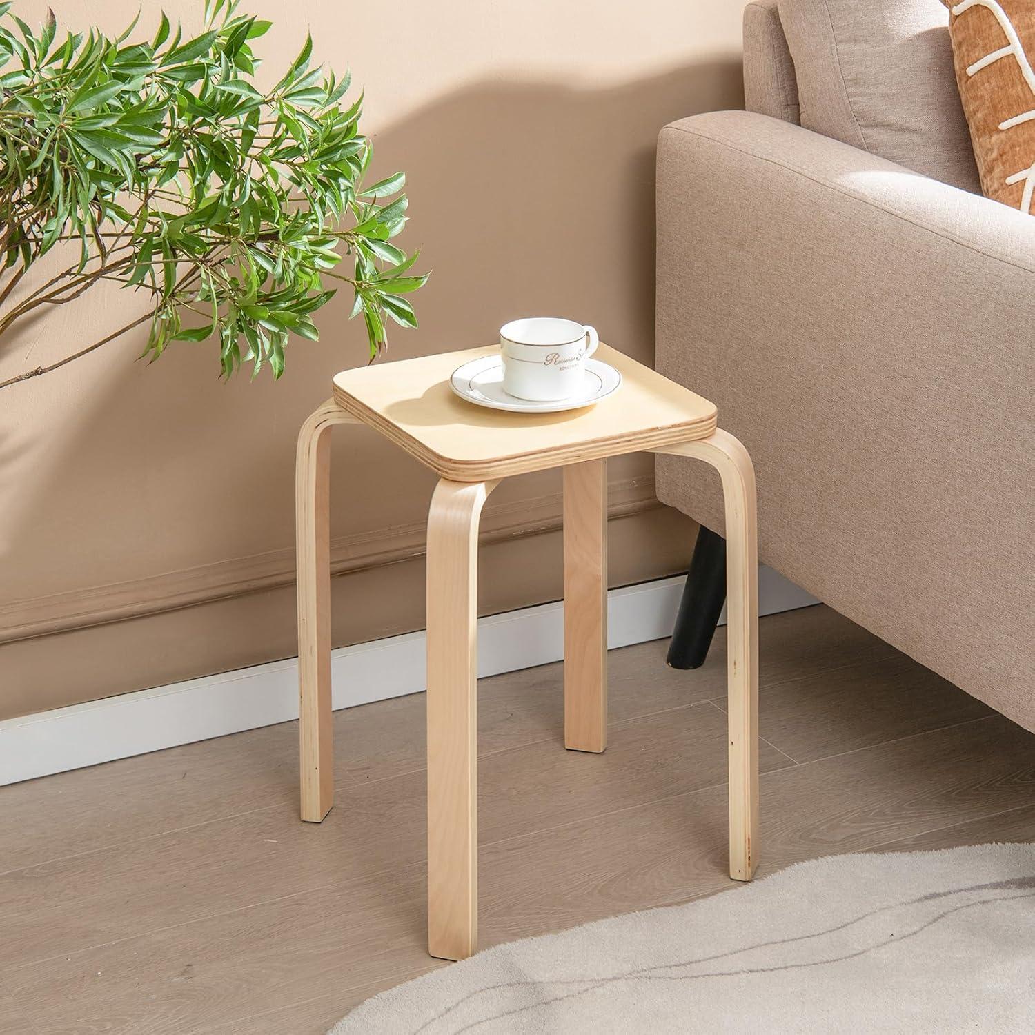 GOFLAME Juego de 4 Taburetes Apilables de Madera Cuadrados