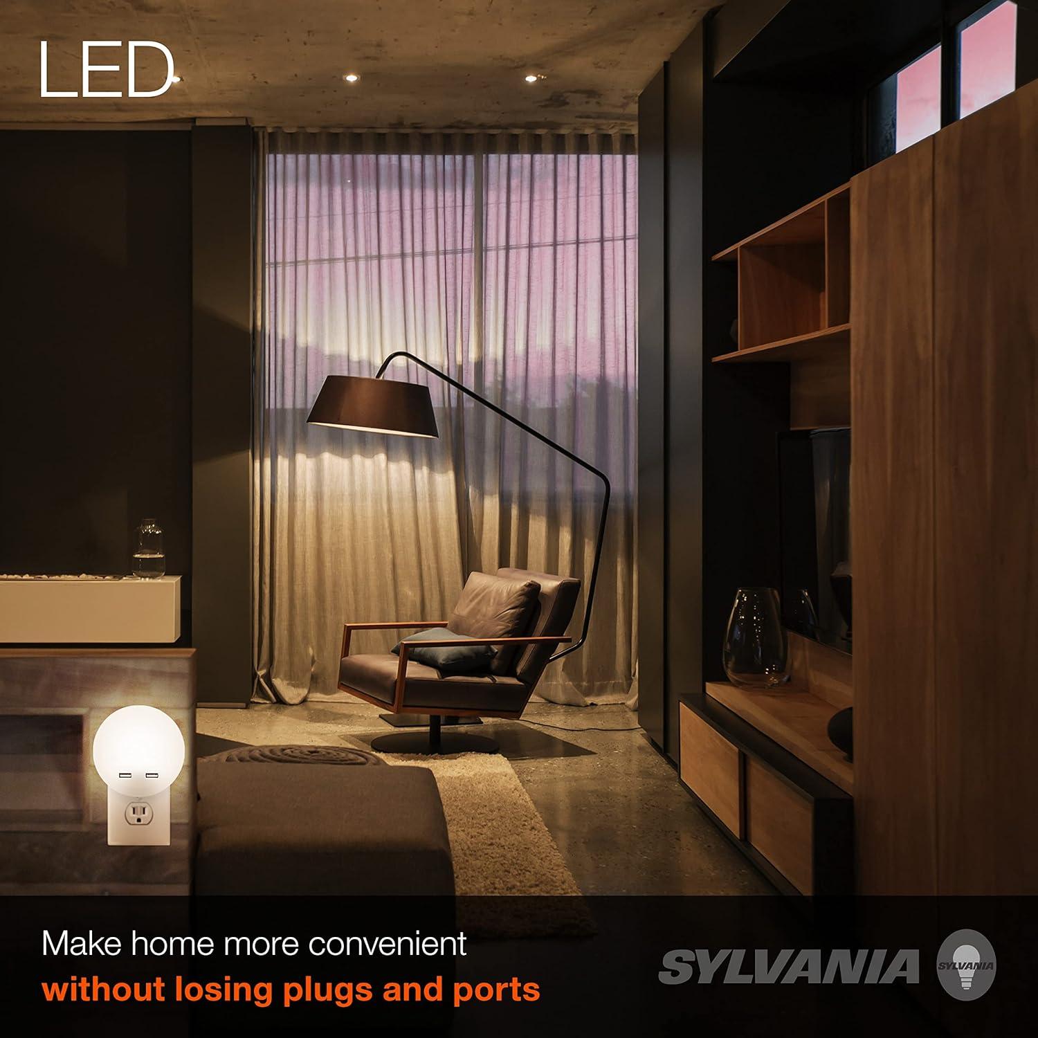 Luz Nocturna LED SYLVANIA con 2 Puertos USB, 3000K, 1 Paquete